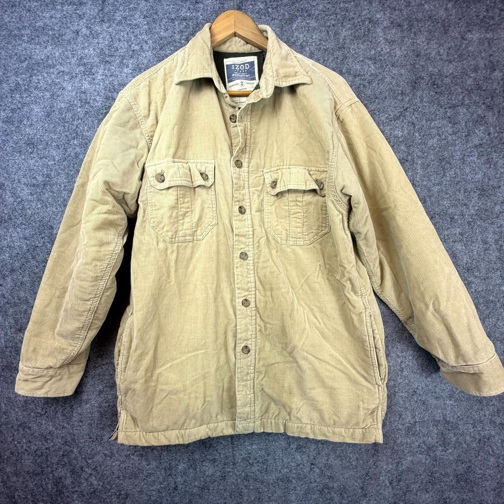 Vintage Izod Shacket Mens Medium Tan Corduroy Chore Coat Barn‎ Heritage Workwear